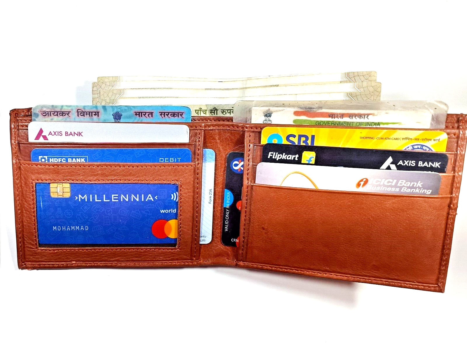 Men's Genuine Leather Bifold Wallet with 13 Card Slots & Pouch