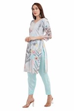 Kurti Pant Sky-Blue Color Chanderi Silk Dress Traditional Everyday Wear Gift
