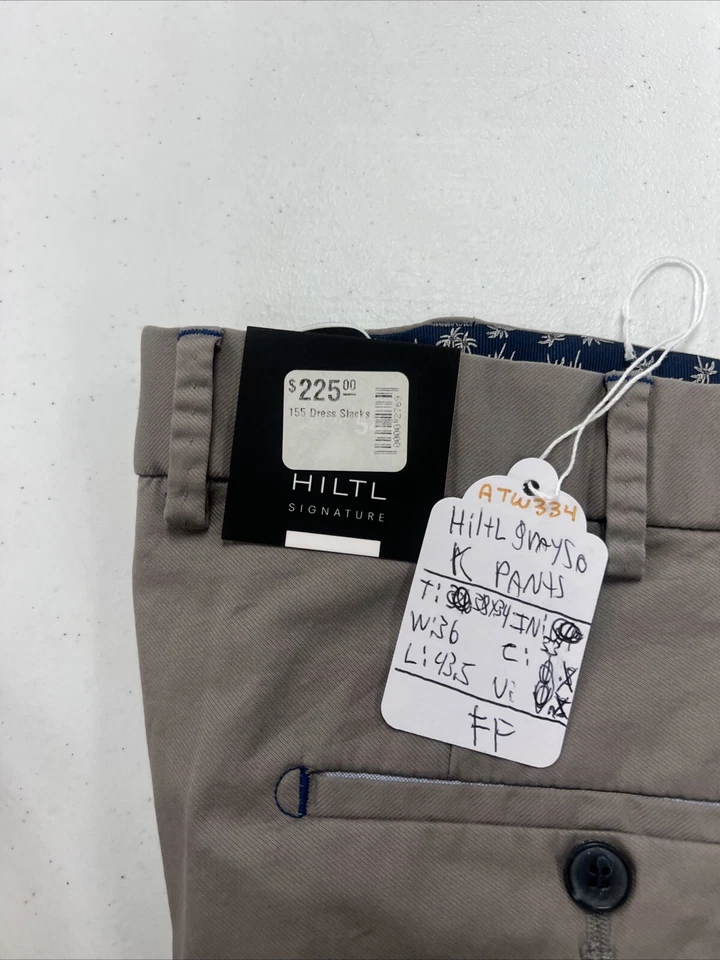 Новый с ярлыками Hiltl мужчин серый твердого шерсти смесь хаки брюки 36 X 33 $225 - Изображение 2 из 4
