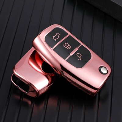 TPU Auto Fernbedienung Schlüsselanhänger Cover Case für Ford Fiesta Focus Mondeo Puma Kuga C PINK