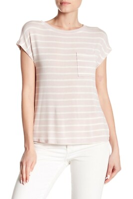 H By Bordeaux 153643 Women's Crew Neck Pocket Tee Striped Sz. Large