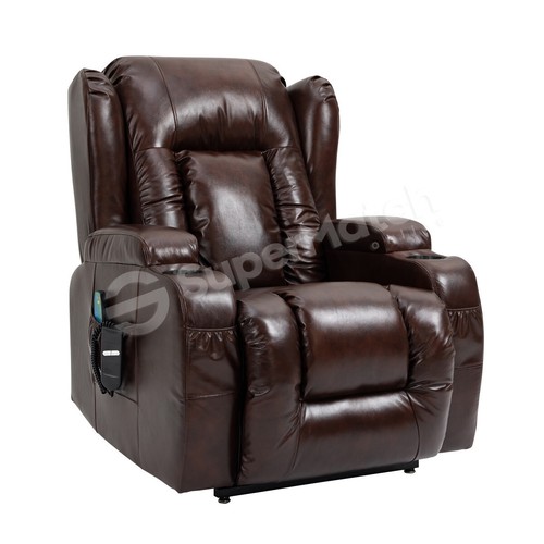 Electric Massage Chair Recliner Lift Armchair Sofa Heating Massage Leather Brown - Picture 12 of 12