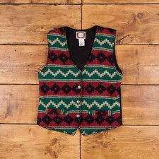 Vintage Erika Wool Gilet S Vest Geometric Multicoloured Womens Button