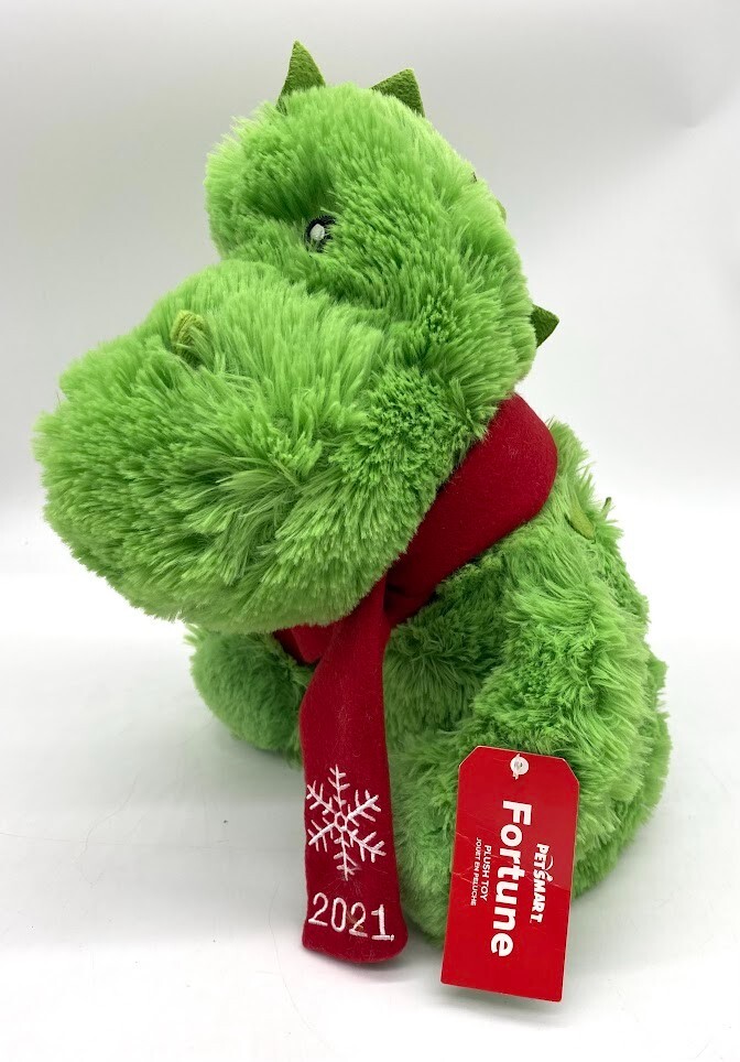 Petsmart 2021 Dragon FORTUNE Green Dinosaur Plush Dog Toy Sq