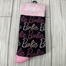 Barbie womens black pink logo crew socks size 9-13 Mattel NEW