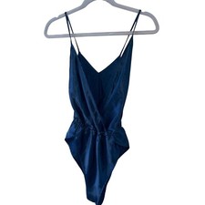 Victoria's Secret Bodysuit Womens Vintage Small Black Satin Teddy Elastic Waist