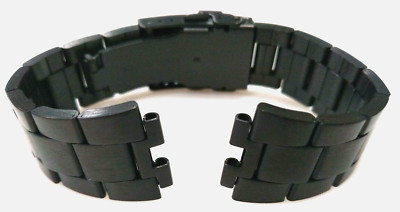 Mens Black Smartwatch 16mm Security Push Button Watch Band Fits Pebble Steel