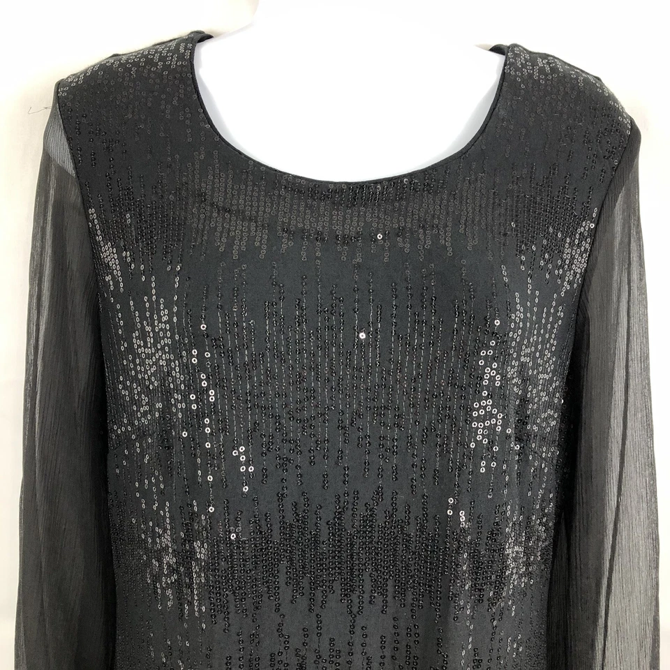 Marks and Spencer Blouse Womens 6 Black Embellished Sequin Sheer Sleeve - Image 3 of 4