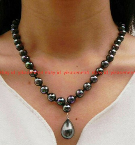 Natural 8mm Round South Sea Shell Pearl 12x16mm Drop Pendant Necklace 18 Inch - Picture 13 of 16