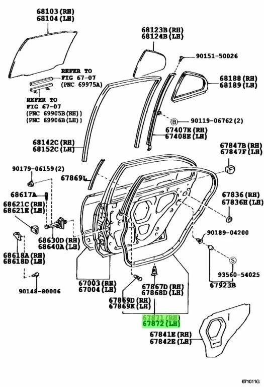 Juego de impermeabiliza puerta trasera derecha derecha derecha genuina Toyota 97-05 Aristo Lexus GS300/400/430 Foto 2 de 4