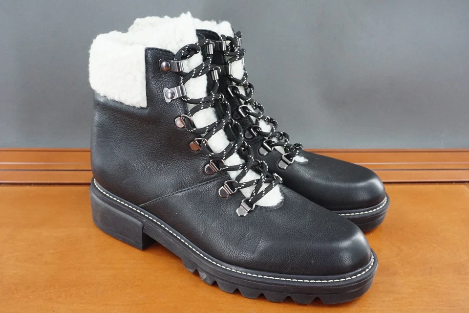 Bernardo Dash Shoe Womens 8 Black Leather Lace Up Faux Fur Trim Ankle Boots - Image 3 of 4