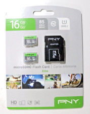 New PNY Elite 16GB Micro SDHC Memory Two Class 10 Cards w/ Adapter Multi-Pack
