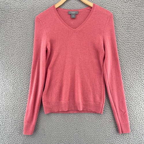 Ann Taylor Sweater Women Small Petite Pink Cashmere V Neck Stretch Knit Pullover
