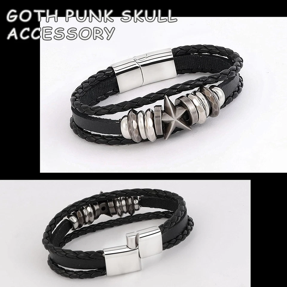 Punk Leder Armbänder für Männer Gothic Skelett Kopf Zubehör für Frauen Armband - Bild 3 von 4