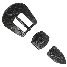 WESTERN BLACK COLOR FLORAL ENGRAVED BELT BUCKLE SET FITS 3/4" BELT strap
