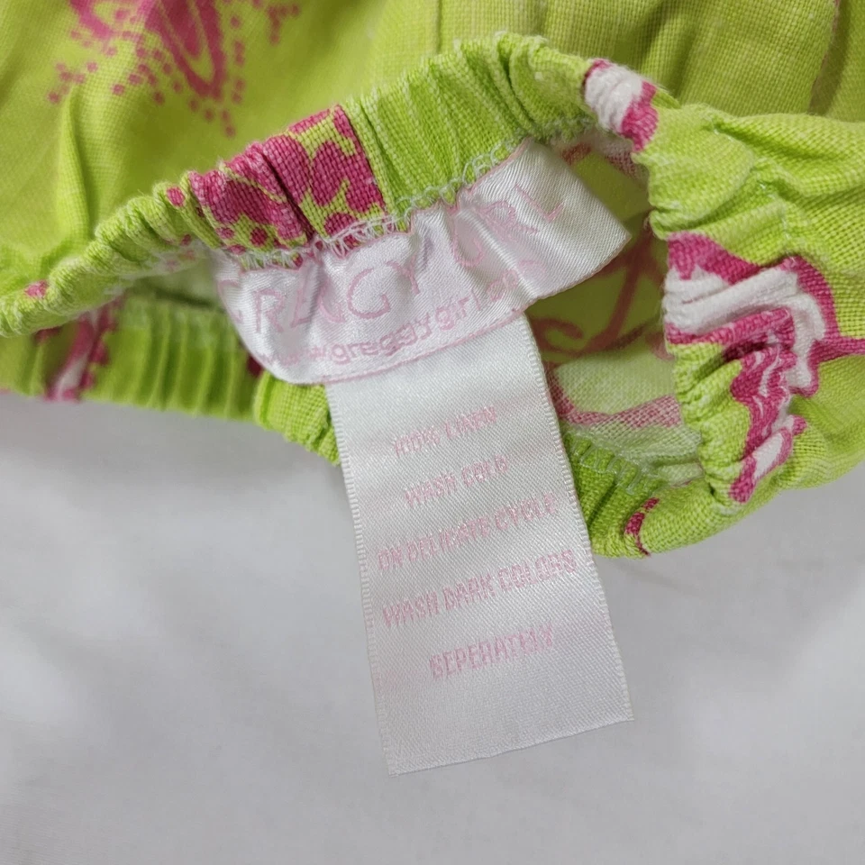 Greggy Girl Girl's LINEN Green Pink Pants Elastic Waistband Heart Bird Size 4 - Image 3 of 4
