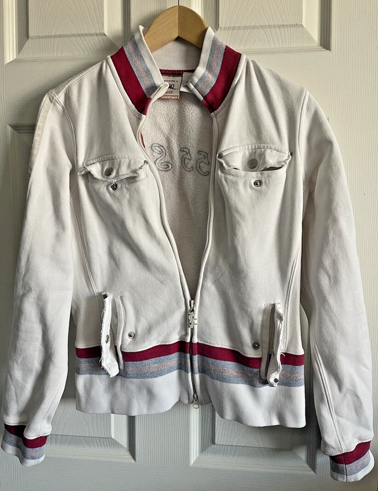 Chaqueta Triple Five 5 Soul Cremallera Completa Mujer L 555 Bolsillos Blanco Brillo Rayas Logo Foto 2 de 4