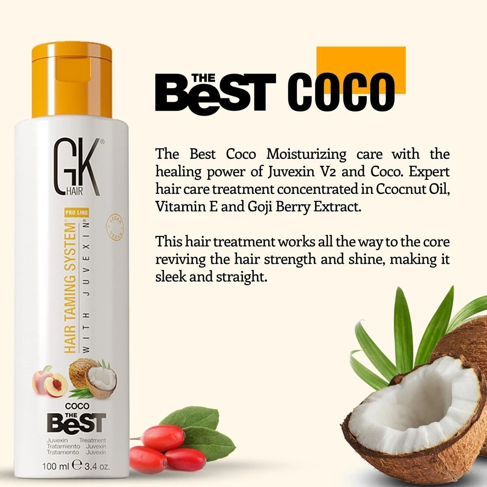 GK HAIR El Mejor COCO Vegano Queratina Tratamiento Brasileño Suavizante Sedoso 3.4 OZ Foto 4 de 4