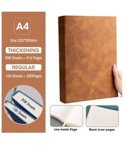 Soft PU Cover Blank And Horizontal Line Inner Page Notebook,A4 Notebook,Office M - Picture 2 of 14