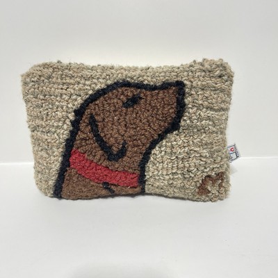 Chandler 4 Corners Hand Hooked Wool Brown Lab Dog Pillow 12  X 8 