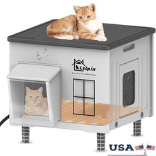 Heated Outdoor Cat House Weatherproof Insulated Shelter with Escape Door Indoor