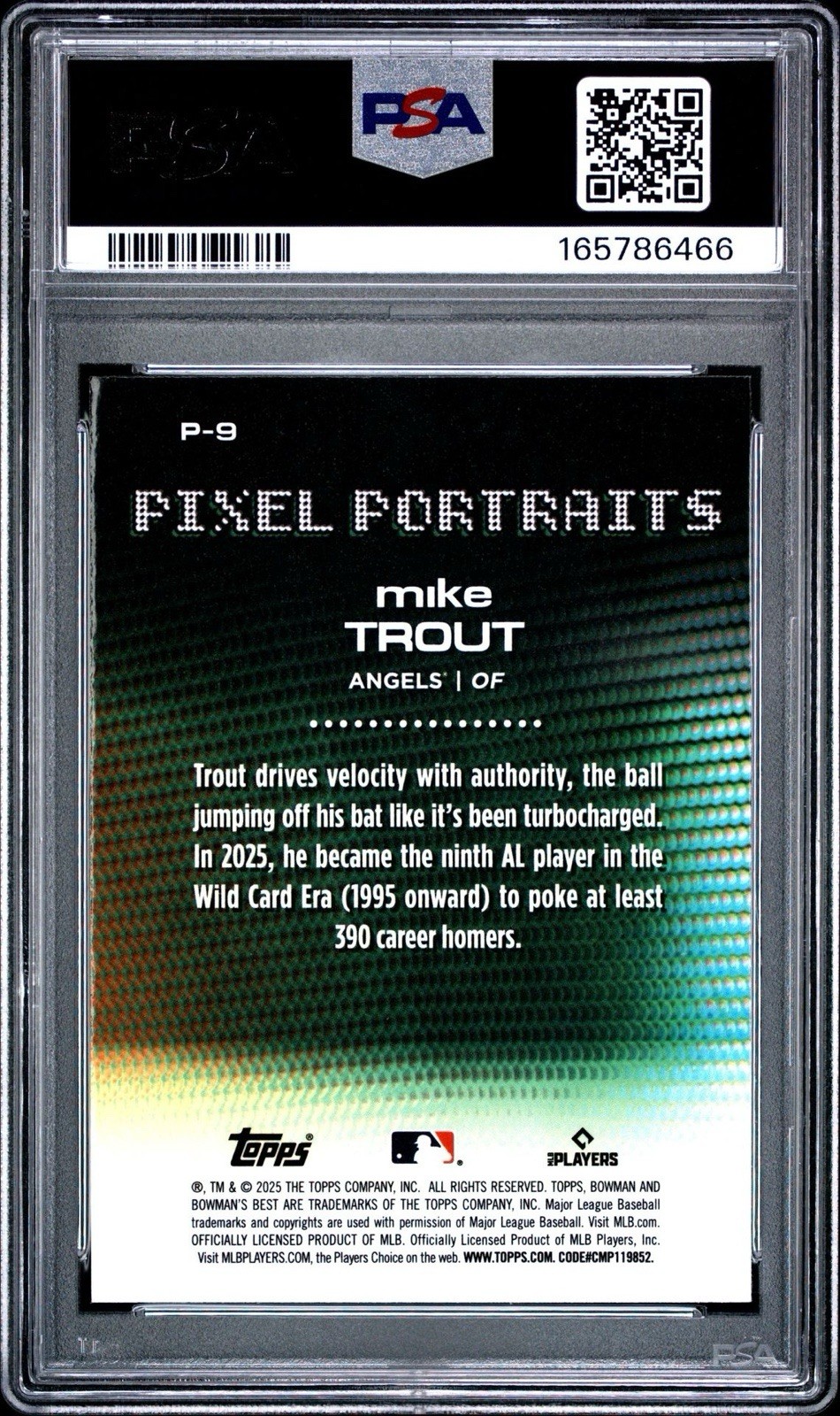 2025 Bowman’s Best Angels #P-9 Pixel Portraits Mike Trout Refractor PSA 10 view 2