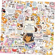 50Pcs Waterproof Vinyl Positive Cat Kitty Decor Cat Stickers