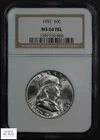 1951 Full Bell Lines Franklin Silver Half Dollar 50C NGC MS 64 FBL