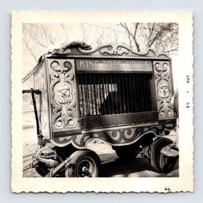 King Bros Circus 1955 Photo Animal Cage Wagon Clown Panel Design 3.5 x 3.5
