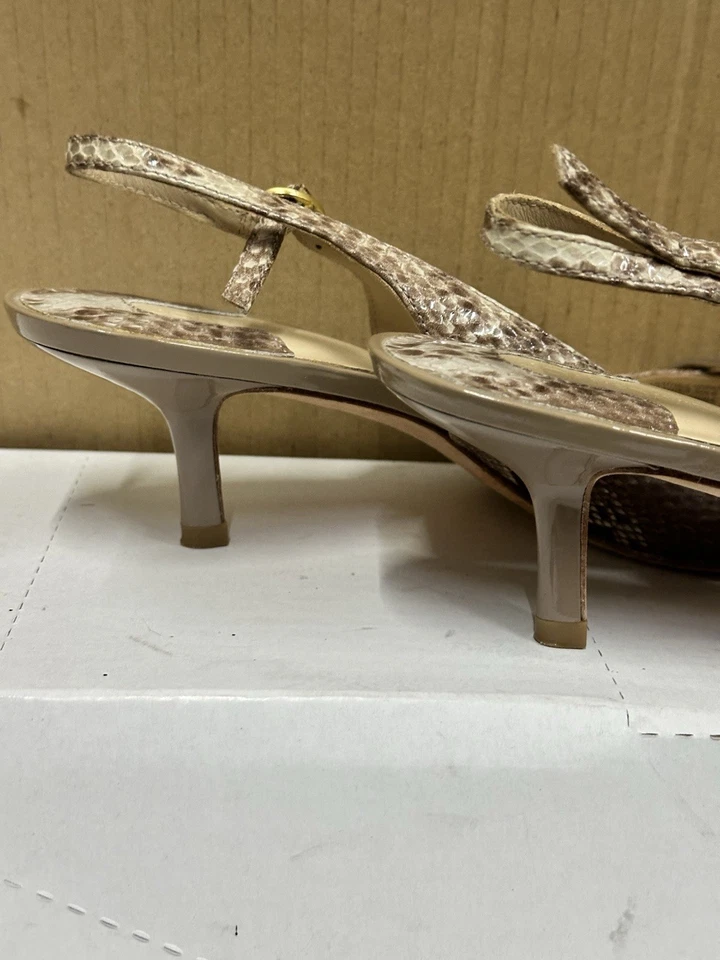 Joan And David Mujer Marrón Piel de Serpiente Eslinga Espalda Talla 8 Acento Dorado Top Lazo Foto 4 de 4