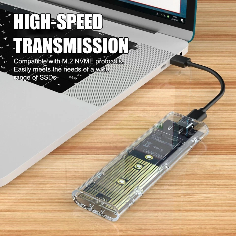 M.2 NVMe SSD to USB 3.2 Type-C Enclosure Case Converter Adapter M&B+M Key※UK - Image 3 of 4
