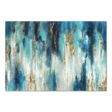 Blue And Gold Wall Decor Set Teal Abstract Painting Canvas Wall Art Decor Col...