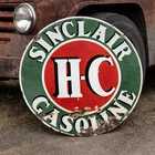 Sinclair H-C Gasoline Sign 30" Round Metal Vintage Style Garage Decor
