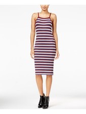 KENSIE Womens Burgundy Spaghetti Strap Below The Knee Fit + Flare Dress S