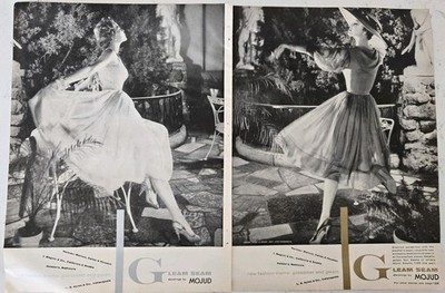1956 women's Mojud Gleam Seam Hosiery Stockings 2 Page Vintage Fashion ad