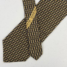 Ermenegildo Zegna Italy Men's Dark Gray Beige Geometric Pattern Silk Tie 390