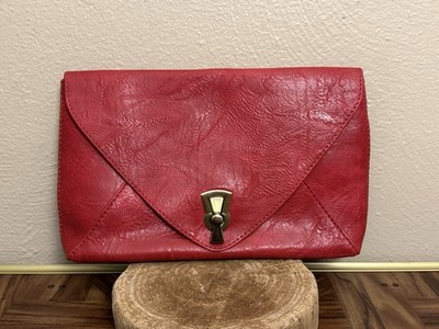 Joy Susan Claudia Keyhole Turnlock Convertible Envelope Bag Red Brass Hardware