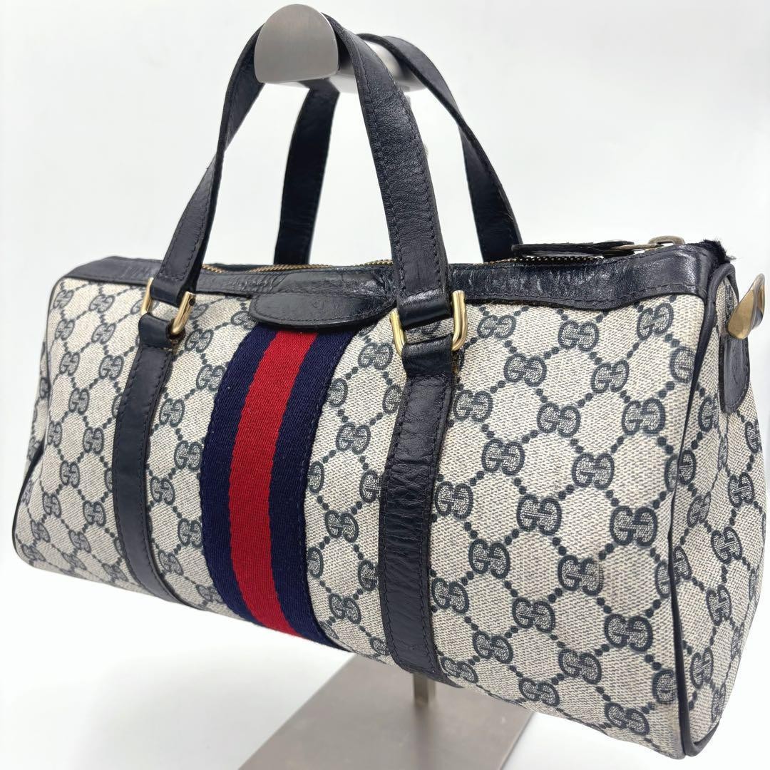 Vintage GUCCI GG Sherry Navy Leather Handbag Model PG9V6E