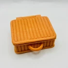 Vintage Barbie Picnic Basket Suitcase Accessory Orange Wicker Style Case Mattel