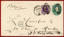 US 1893, 3c on 2c Postal Envelop, New York to Belgium