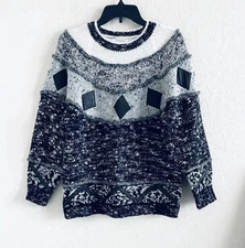 VTG Susann D Sweater Black White Print Wool Angora Knit Women S Holiday Outdoor