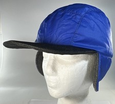 VTG LL Bean Ripstop Nylon Blue Trapper Hat Cap Polartec Size Adult Medium