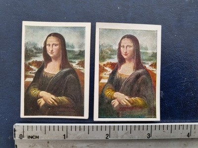 1928 Manoli + Jasmatzi ,Mona Lisa, Leonardo da Vinci 2 cigarette cards very nice