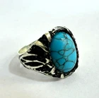 925 Silver Ring - Natural Blue Turquoise - Luxury Vintage Design,6g,Size 9.5 US