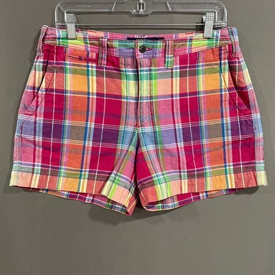 Polo Ralph Lauren Women's Plaid Shorts Size 10 Pink Multicolor Cotton Linen