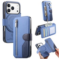 For iPhone 17 Pro Max 16 15 14 13 Magnetic Detachable Wallet Card Zipper Case