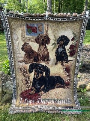 Vintage Danbury Mint Dachshund Woven Blanket/Throw, 70x50 ? Awesome!!