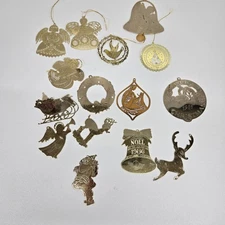 Vintage Brass/Gold Christmas Ornaments Assorted Lot Of Sizes and Shapes 15 Piece