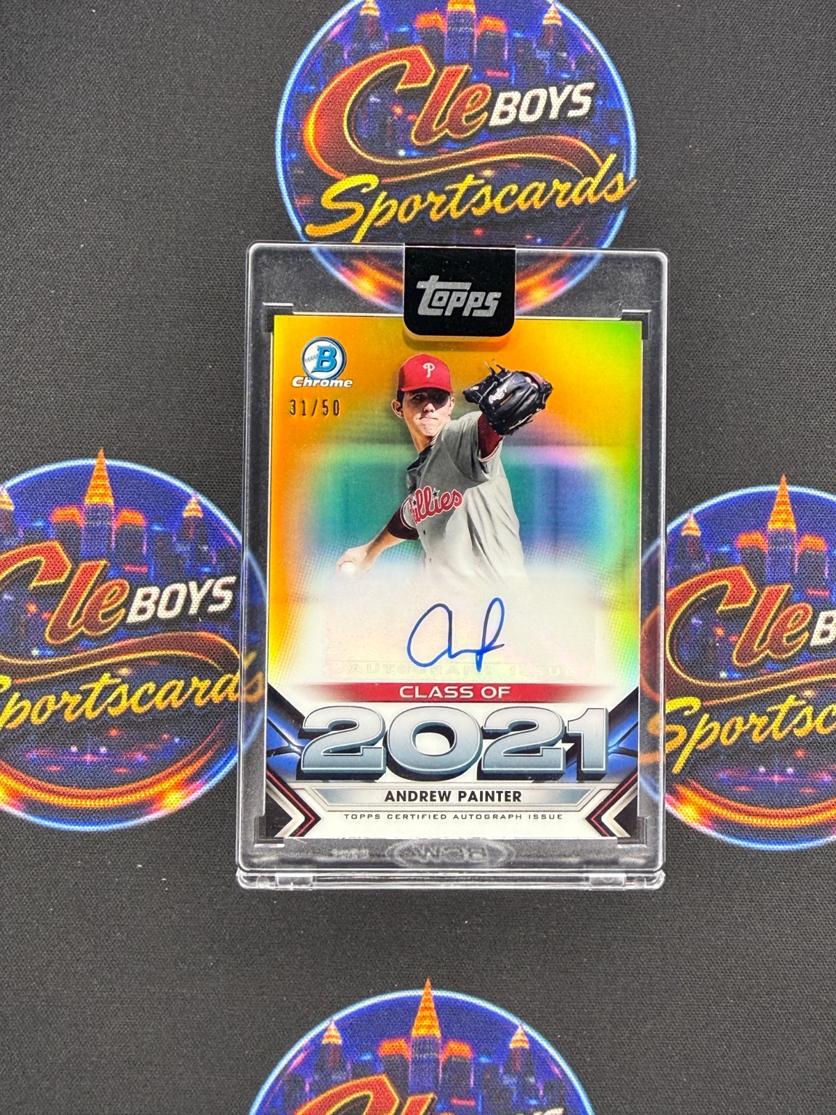 Andrew Painter 2021 Bowman Chrome Class of 2021 Gold Refractor Prospect Auto /50