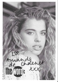 AMANDA De CADENET (THE WORD BIG BREAKFAST) GENUINE HAND SIGNED B/W CAST PHOTO.